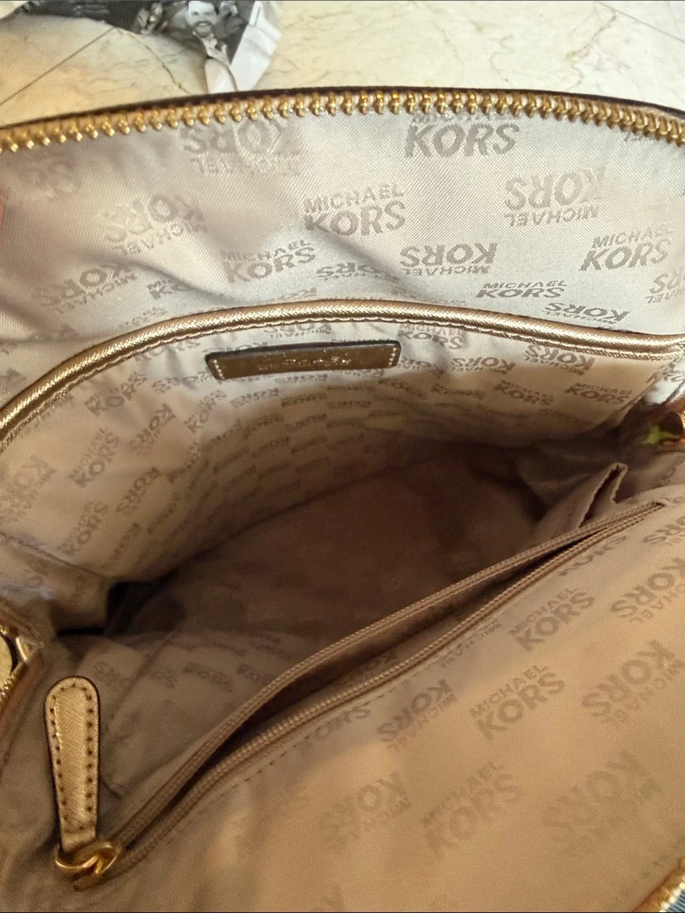 Michael Kors White & Gold Signature Backpack